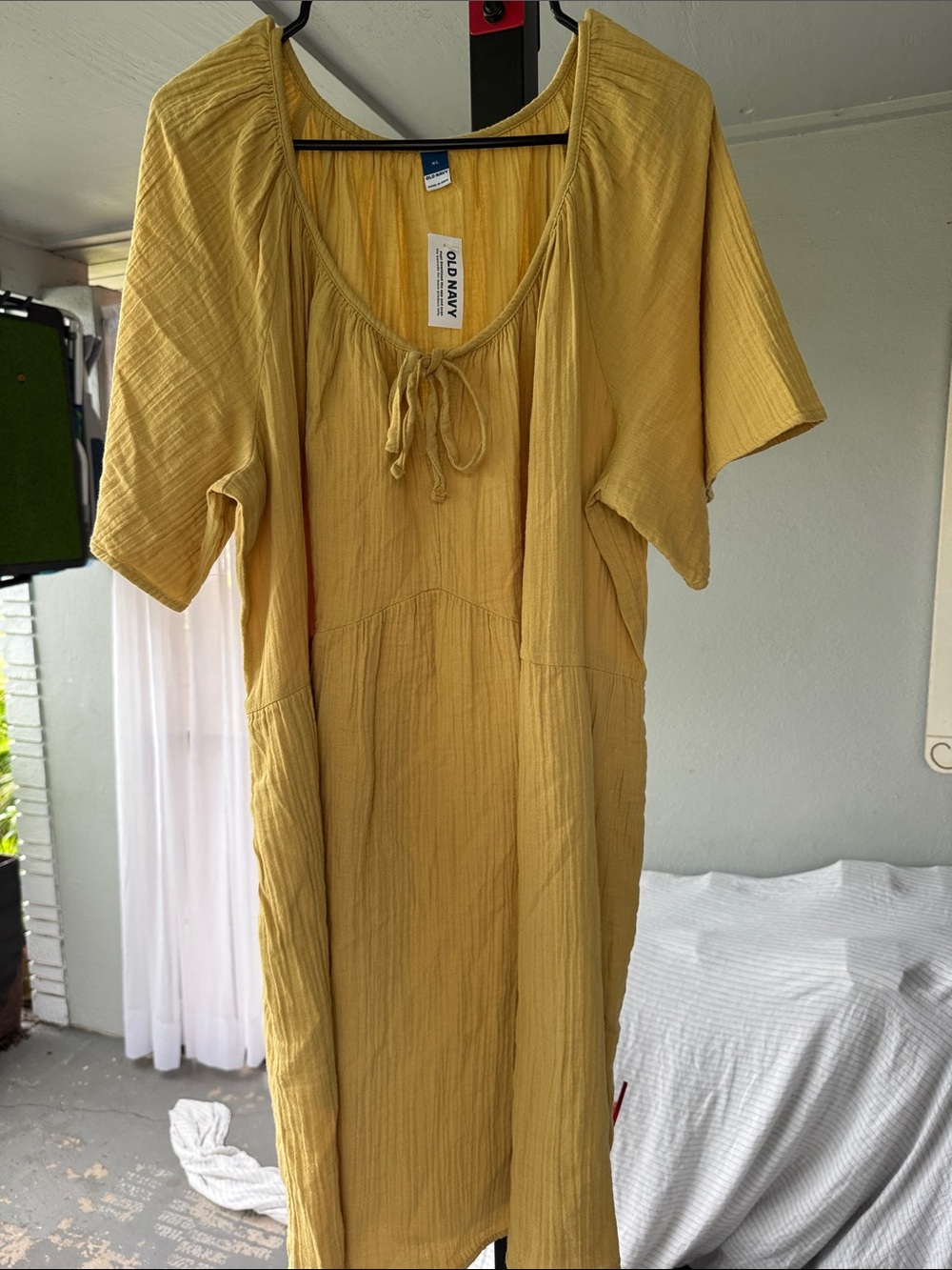 Old Navy Mustard Yellow Tie-Front Midi Dress